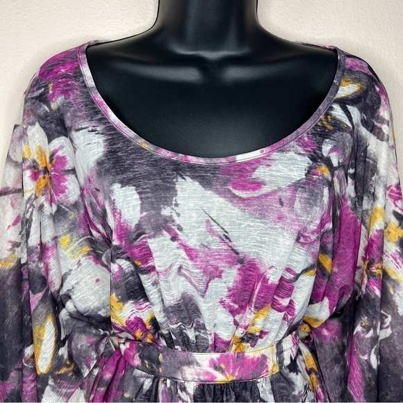 Small Daytrip Brand Floral Blouse Kimono Purple Tellow White Flowy Sleeve - Picture 5 of 10